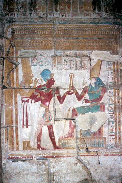 ホルスの前のセトス1世の壁画、セトス1世の神殿、アビドス、エジプト、第19王朝、紀元前1280年頃 作： Unbekannt