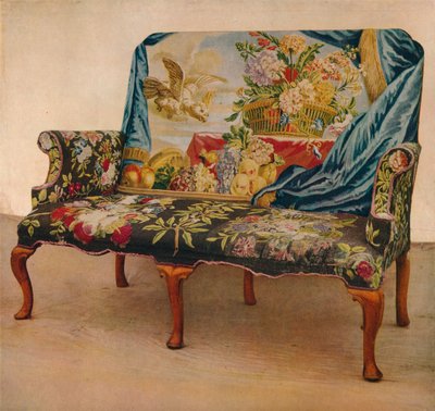 ソーホータペストリー付きウォルナットセテ、c1730、1929 作： Unbekannt