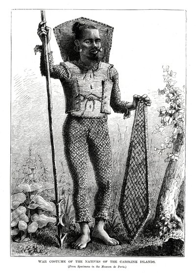 1877年、中央太平洋のキャロライン諸島の原住民の戦争衣装 作： Unbekannt