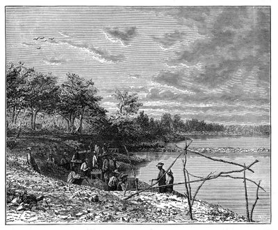 南アフリカのヴァール川のほとりにあるダイヤモンドの砂を洗う、c1890 作： Unbekannt