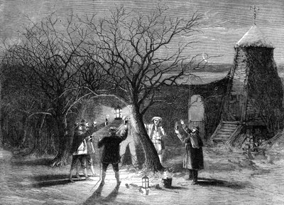 1861年12月12日にデボンシャーでホットサイダーでリンゴの木を乱雑に 作： Unbekannt