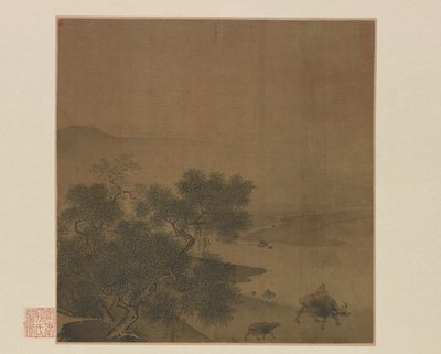 水牛、子牛、牧童、13 世紀。 作： Unbekannt