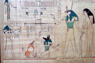 エジプトの死の書からの真実の羽に対する故人の心の重さ 作： Unbekannt