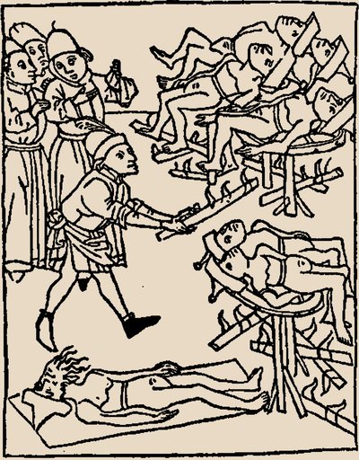 よく中毒：ユダヤ人の拷問、1475年。 作： Unbekannt