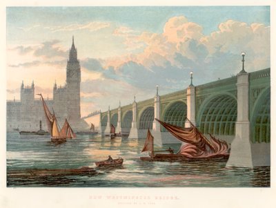 1858年、テムズ川の南岸から見たロンドンのウェストミンスター橋 作： Unbekannt