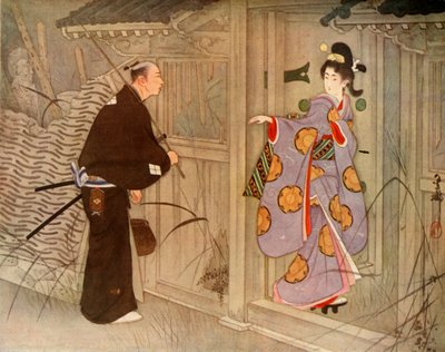 「門のすぐそばにかわいい女の子が立っているのを見て、若者はどんなに驚いたでしょう」、19 作： Unbekannt