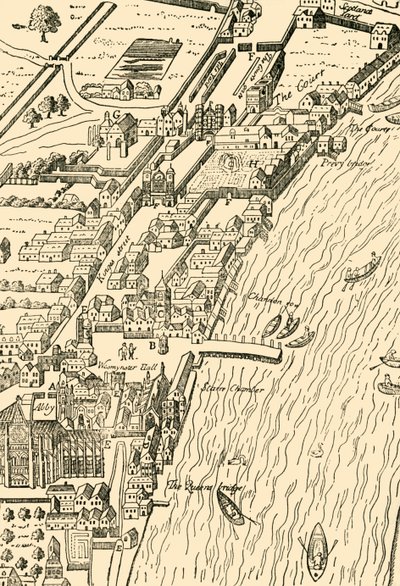 ホワイトホールとウェストミンスター。 Aggas Map、1881年より。 作： Unbekannt