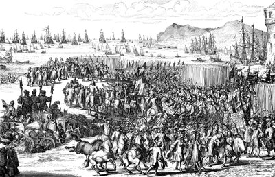1688年11月5日、デボン州トーベイに陸軍と上陸したオレンジのウィリアム 作： Unbekannt