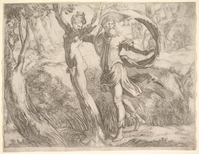 Wilton Album、Folio 10a：Priapus and Lotis、ca。 1530-50。 作： Unbekannt