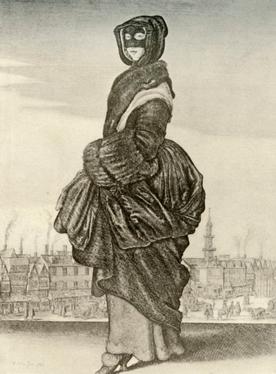 冬-イギリス人女性の屋外用冬服、チャールズ1世の治世、c1620-1640、1937 作： Unbekannt