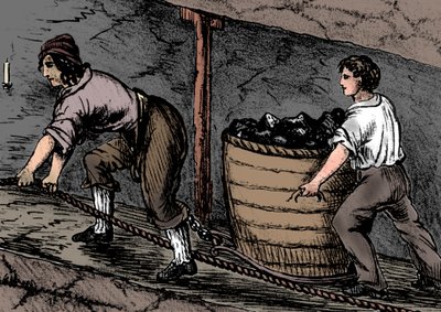 炭鉱で働いている女性と少年、ボルトン、ランカシャー、1848 作： Unbekannt