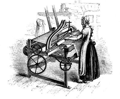 綿を織るための動力織機を操作する女性、c1840 作： Unbekannt