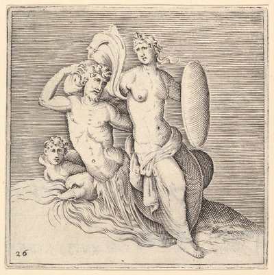 シーモンスターに着席した盾を持つ女性1599-1622。 作： Unbekannt