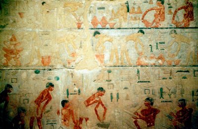 古代エジプトでの労働生活、サッカラの職人の墓からの壁画 作： Unbekannt
