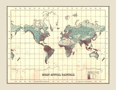 1902年の平均年間降水量を示す世界地図。 作： Unbekannt