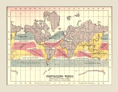 支配的な風を示す世界地図、1902年。 作： Unbekannt