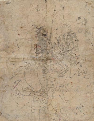 Brijnathanji と Swamini recta の礼拝、馬術の肖像画、K. 1800。 作： Unbekannt
