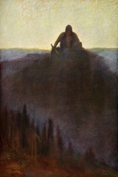 「ヴァルハラで壊れた槍を持って終わりを待つヴォータン」、1906年 作： Unbekannt