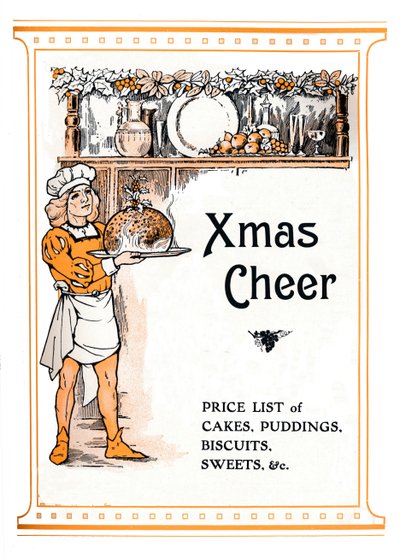 Xmas Cheer-ケーキ、プリン、ビスケット、スイーツなどの価格表、1910年 作： Unbekannt