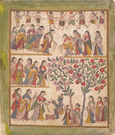 Yashodaバインドクリシュナの手：分散したバガヴァタプラーナ写本、1640-50年からのページ。 作： Unbekannt