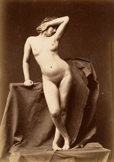 [若い女性、ヌード、正面から顔に手を添えて」1860年代 作： Unbekannt