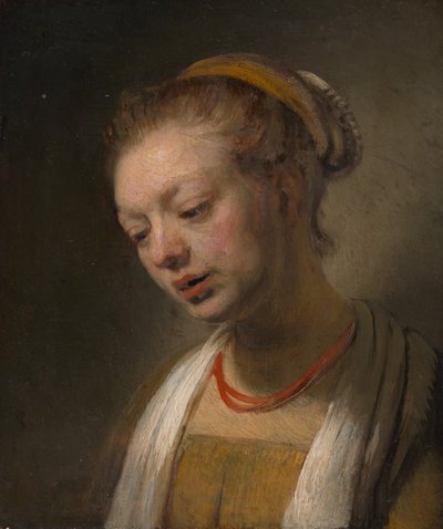 赤いネックレスを持つ若い女性、ca。 1645年。 作： Unbekannt