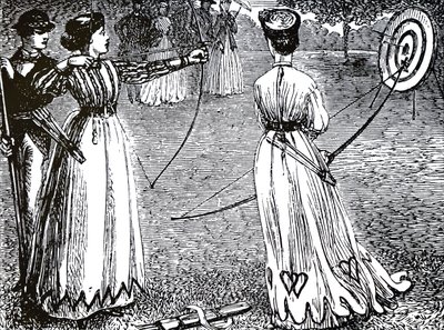 アーチェリーの練習をする若い女性たち 作： Unbekannt