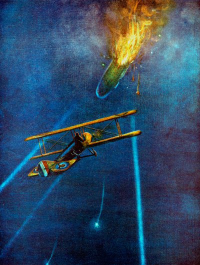 ツェッペリン飛行船が1916年のロンドン爆撃中にエンフィールド近くのCuffleyを撃墜しました。 作： Unbekannt