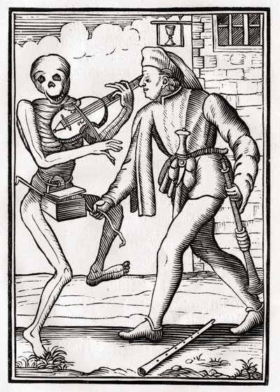 ミュージシャンの死は1843年にバーゼルで出版された「Der Todten Tanz」（リソ）から 作： Unbekannt Unbekannt