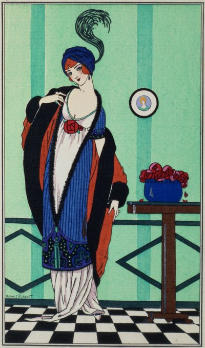 1913年、ロバートピシェノのコスチュームパリジャンからのモスリンチュニック付きファーコート 作： Unbekannt Unbekannt