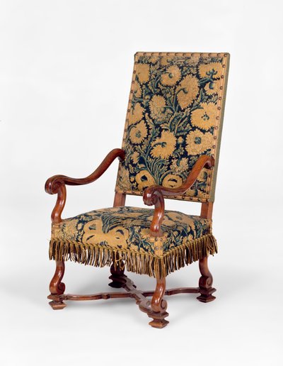 ジョージ2世の針仕事で覆われたソファ、c.1745。曲がりくねった脚が付いた針仕事で覆われた曲がりくねった腕、曲がりくねった背中。 作： Unbekannt Unbekannt