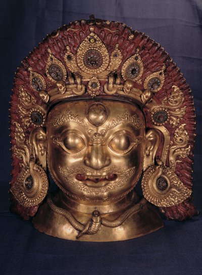 Bhairava、17世紀後半の頭（浮彫りにされた銅、塗られ、金メッキ） 作： Unbekannt Unbekannt