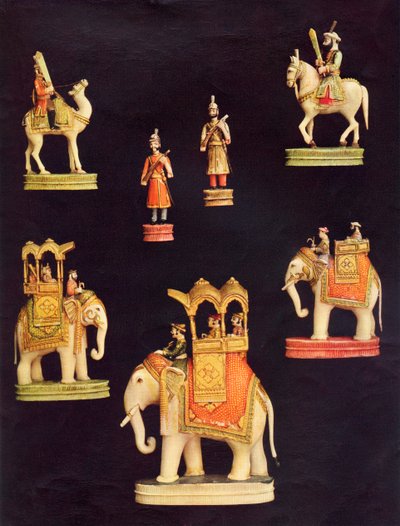 1790年頃にBegum Samruのためにデリーで作られたアイボリーチェスセットの部分（カラーリソ） 作： Unbekannt Unbekannt
