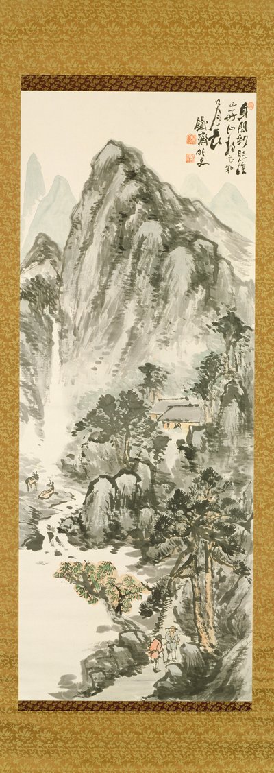 富岡鉄彩（1836- 1924）による山の隠れ家（カラー木版画） 作： Unbekannt Unbekannt