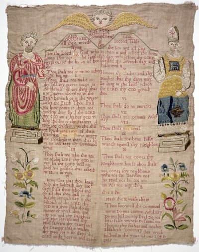 10の戒めを描いたサンプラー、エリザベスコベントリー作、英語、1727年（リネンの色付きの絹） 作： Unbekannt Unbekannt
