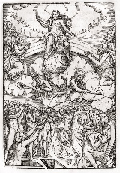 「Der Todten Tanz」からのハンスホルバイン（149798-1543）年下者の木版画に基づく最後の審判、バーゼル発行、1843年 作： Unbekannt Unbekannt