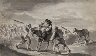 旅行者が暴行、おそらくサミュエルバトラーのフディブラス、1790年頃（紙にペン、筆、インク） 作： Unbekannt Unbekannt
