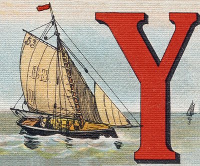 ヨット。Alphabet de ma petite fille "に掲載されているエングレーヴィング。Bernardin-Bechet and Fils, bookseller-publishers, Paris, around 1895.壊れないアルバムをキャンバスに。Bibliotheque des Bebes.12ページ。読書法とイラスト入りのアベセダリーを収録したアルバム。薄暗い。 作： Unbekannt