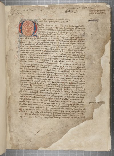 Marcus Tullius Ciceroの哲学作品を1471年のEditio romanaから抜粋したと思われる3つの手による写本に、Archibald Whitelawらの手による余白を加えたもので、1480年頃のもの（羊皮紙にインク）。 作： Unbekannt