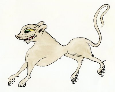 中世の狼男 - 13世紀の獣図鑑『Historia Scolastica』（Historia Scolastica by Pierre the Eater、またはPetrus Comestor、Manducator、約1110年～1179年）に基づく彩色木版画 - 中世の狼男の描写 - Comestorの『Historia Scolastica』（Historia Scolastica、約1110年～1179年）に基づく彩色木版画。 作： Unbekannter Künstler