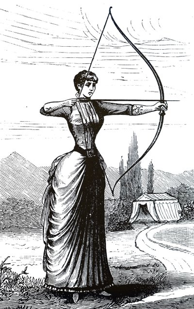 弓道の練習をする若い女性 作： Unbekannt
