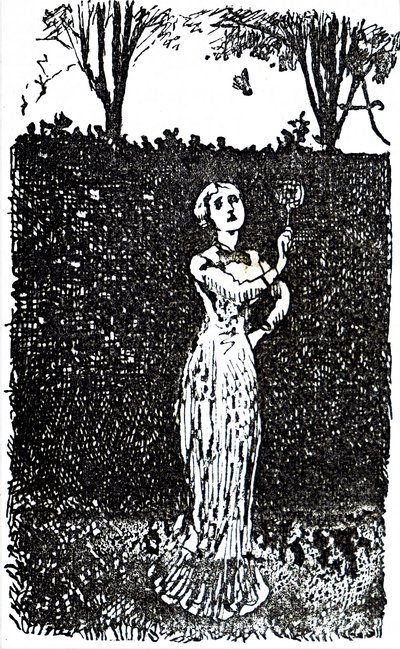 バドミントンをする若い女性。 作： Unbekannt