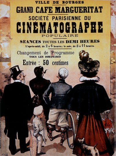 1895年頃、フランス・ブールジュでのシネマトグラフの広告 作： Unbekannt