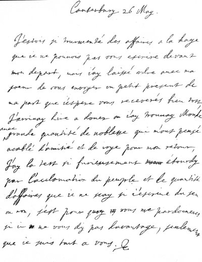 チャールズ2世がドーバーに到着した翌日、カンタベリーでフランス語で書いた妹ヘンリエッタ・アンへの愛情のこもった手紙（5月26日 作： Unbekannt