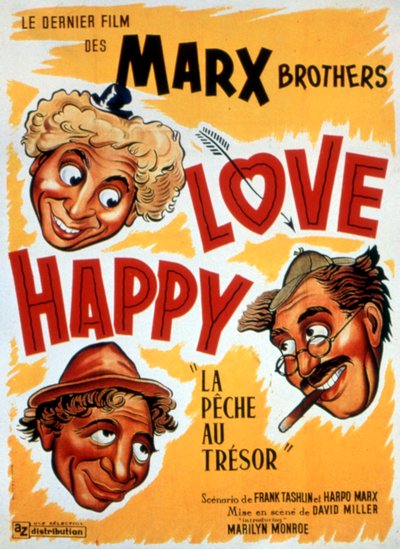 DAVIDMILLER監督によるマルクス兄弟出演の映画「トレジャーハント」「LOVE HAPPY」のポスター 1949年 作： Unbekannt