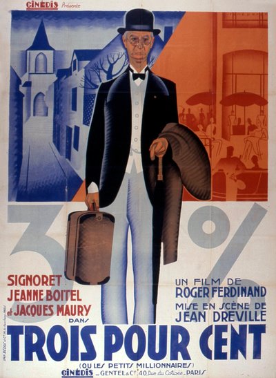 Jean-Dreville 1933isによる映画「スリー・パーセント」のポスター フランス 作： Unbekannt