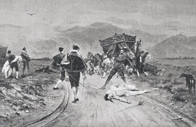 馬車を襲う場面 17世紀中頃 1887年発行の「La Ilustracion Artistica」より 作： Unknown