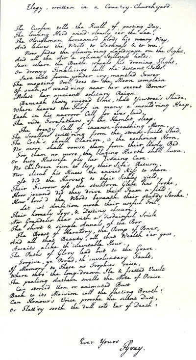 詩人トーマス・グレイの詩「Elegy written in a Country Churchyard」の自筆コピーです。 作： Unbekannt