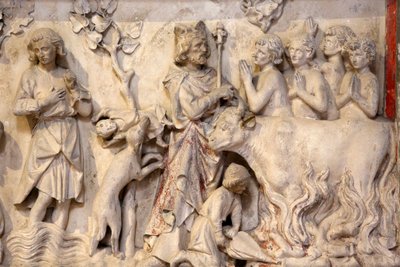 サン・ドニのバシリカ、低浮彫り、王が通り過ぎたときに祈る群衆の描写、フランス、サン・ドニ 作： Unbekannt
