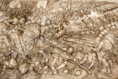 サン・ドニのバシリカ、フランス王フランシス1世とフランスのクロードの墓、財団の低いレリーフ、1515年のマリニャーノの戦いの描写-フランシス1世の勝利の介入、フランス、サン・ドニ 作： Unbekannt